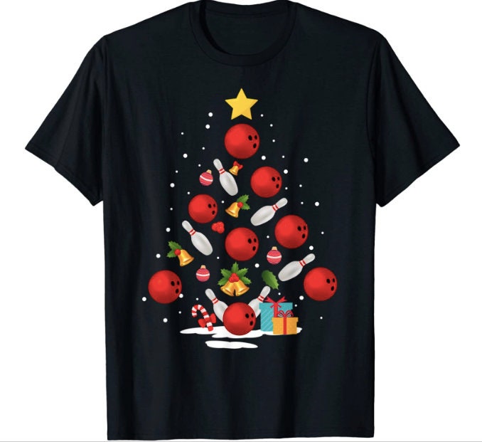 Funny Bowling Christmas Tree Lights Xmas Gifts  T-Shirt