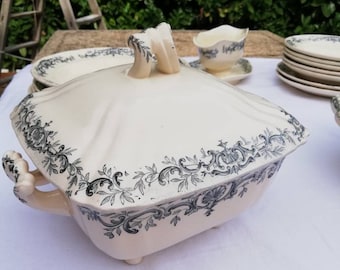 Olla de sopa cuadrada en 4 pies de tierra de hierro longchamp Regent!  / ironstone tureen Longchamp Regent blue transferware