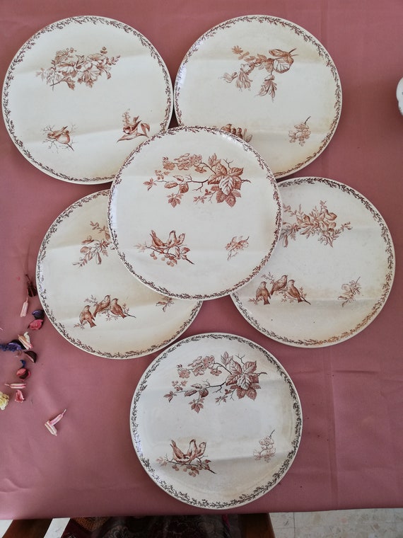 クレイユモントロー　Montereau　小鳥　プレート　フランスアンティーク アンティーク プレート 大皿 小鳥 LINOTTE フランス クレイユ