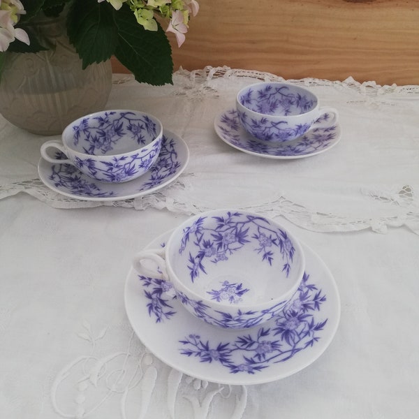 Sarreguemines cup purple lavander transferware x 3