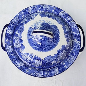 Ironstone Enoch woods tureen English scenery blue transferware