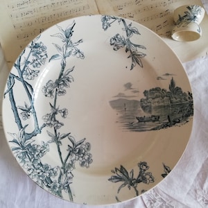 Ironstone dish Creil et Montereau Cherry green transferware