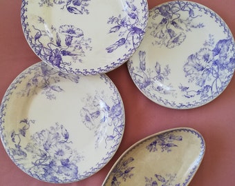 Set of Ironstone plate dish Gien Juillet purple transferware / Assiette  Gien Juillet en terre de fer violet