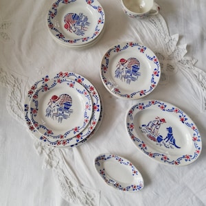 HBCM Creil Montereau Choisy-le-Roi Little Red Riding Hood Ironstone Plates Little Red Riding Hood HBCM