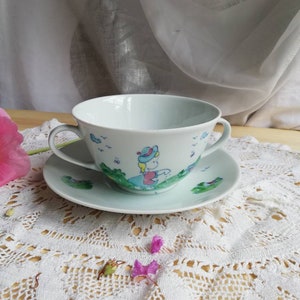 Tea or chocolate or soup cup porcelain Limoges France children transferware / Soup or tea cup or chocolate Limoges France
