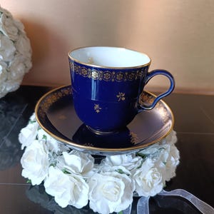 Sevres Cup and Saucer gold and blu de Sevres porcelain