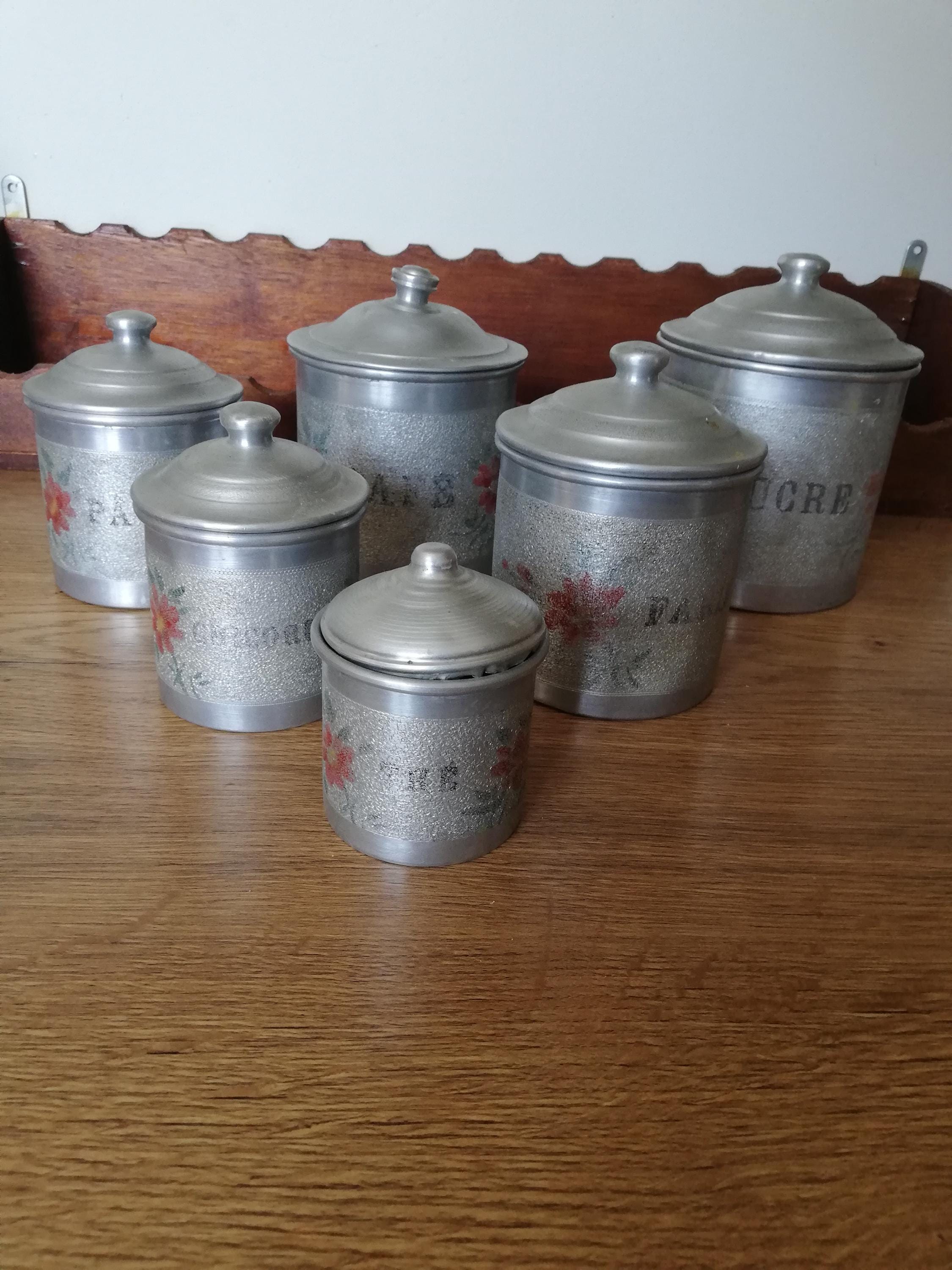 série de 5 pots à épices vintage aluminium – collectibles