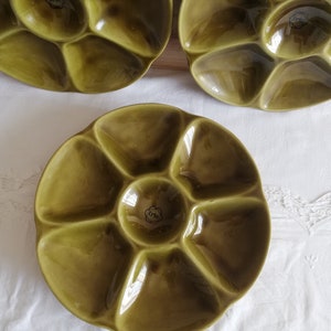 4 ironstone French oyster plates Gien green transferware