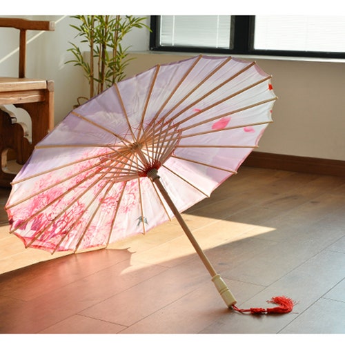 33 Inch Chinese Silk Parasol Sunscreen Umbrella For Wedding Dance Show Shooting Decorative online Umbrella (Pink)