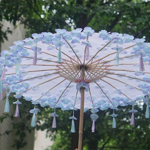 Hand Fringed Petal Silk shops Parasol for Wedding Photo Shoot Party Decorations (Blue 33