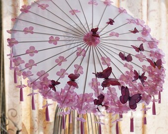 Handmade silk umbrella tassel beaded three-dimensional butterfly petal umbrella photography prop umbrella wedding decoration umbrella