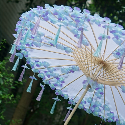 Hand Fringed Petal Silk shops Parasol for Wedding Photo Shoot Party Decorations (Blue 33