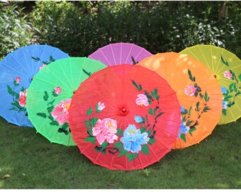 Accesorios Paraguas y accesorios para la lluvia Peonía pintada a mano flor tela de seda a prueba de lluvia paraguas espectáculo de danza decoración prop umbrella 