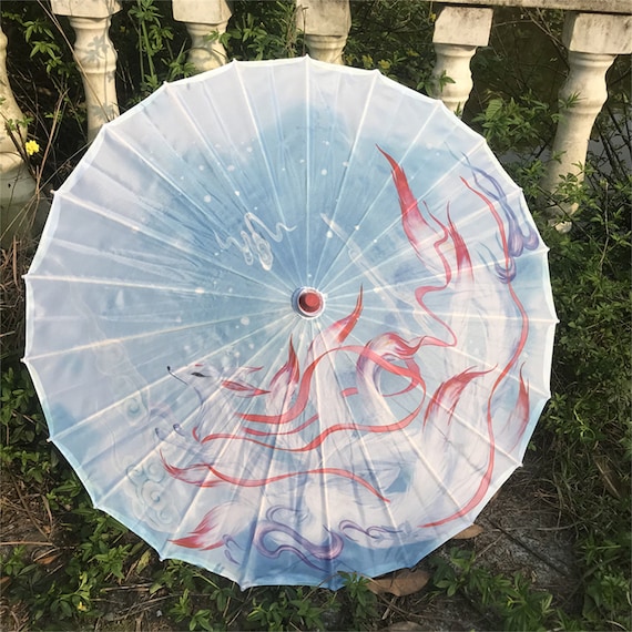 33-inch Nine-tailed Fox Silk Umbrella Handmade Chinese Oil | Etsy