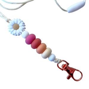 Lanyard - Daisy Lanyard, Silicone Bead Lanyard, Beaded Teacher Lanyard, Cadeau pour l’enseignant