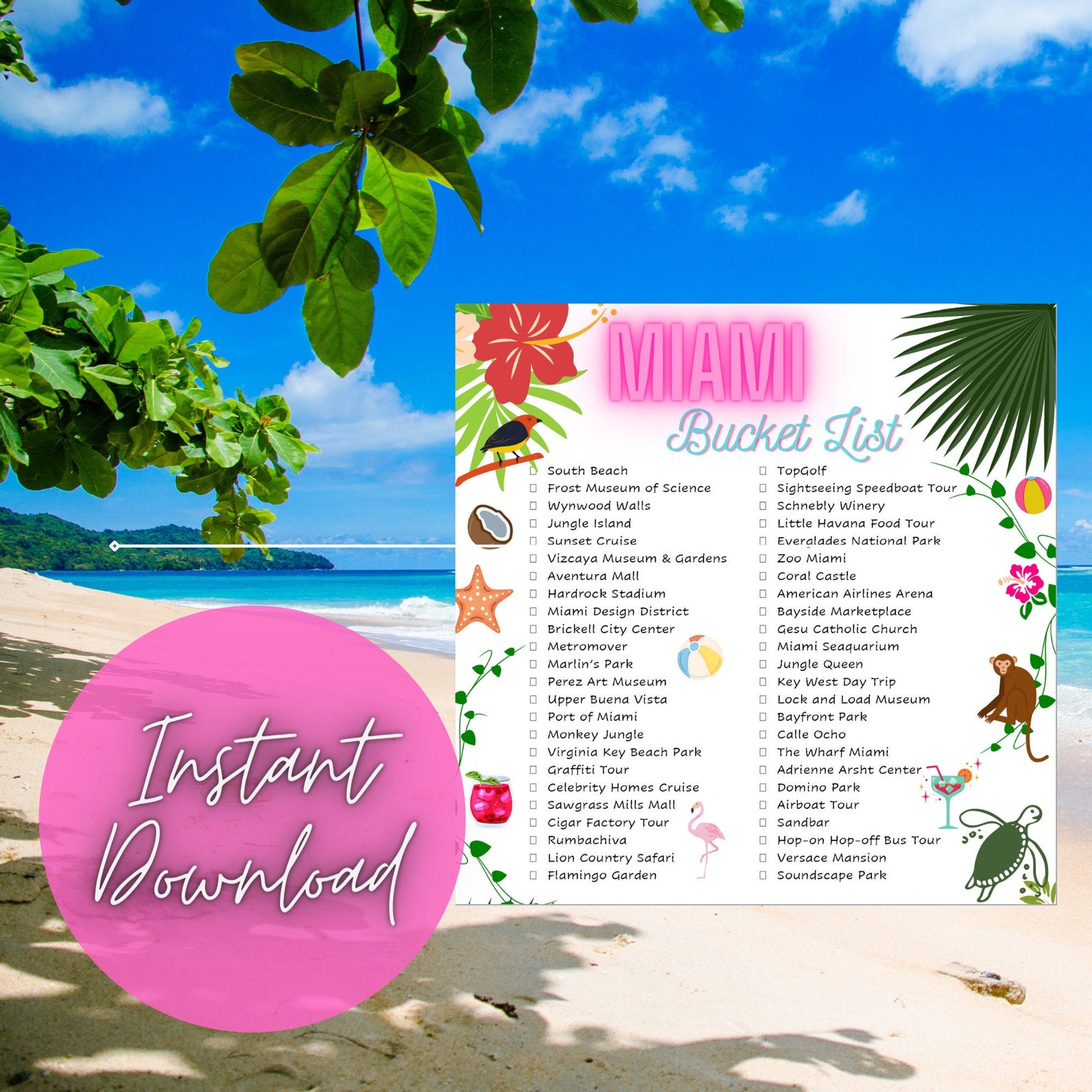 Miami Bucket List ll Printable ToDo List ll Miami Vacation Etsy
