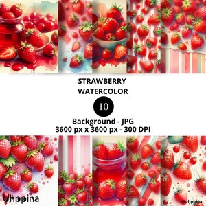 Strawberry Watercolor | Background for sublimation, scrapbook, notepads, notebooks, tags, decoration. JPG
