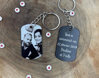 Porte-clé personnalisé gravé – Médaille photo et texte