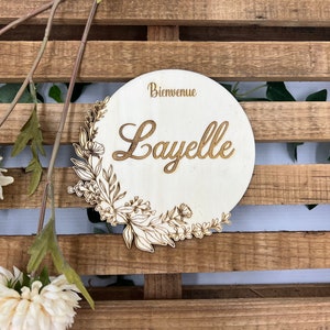 Birth announcement card, Layelle model, wooden card, first name card, first name announcement, birth photo accessory, baby shower