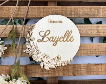 Carte annonce naissance, modèle Layelle, carte en bois, carte prénom, annonce prénom, accessoire photo de naissance, baby shower