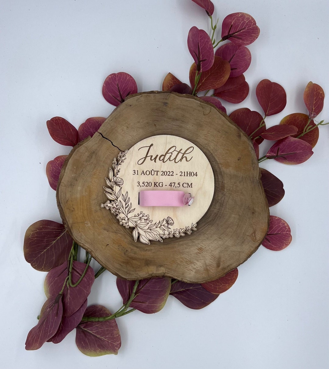 Support En Bois Pour Bracelet De Naissance Bébé - Souvenir Personnalisable Gravé - Cadeau Naissance