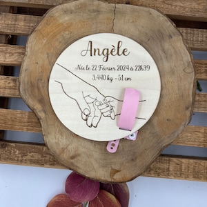 Carte porte bracelet de naissance en bois « Angèle », personnalisable, souvenirs de naissance