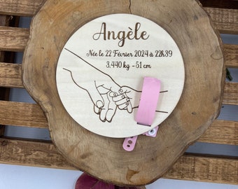 Carte porte bracelet de naissance en bois « Angèle », personnalisable, souvenirs de naissance