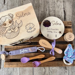 Coffret de naissance Petite sirène, Little mermaid, lilas, Boite, Box, Cadeau de naissance, baby shower