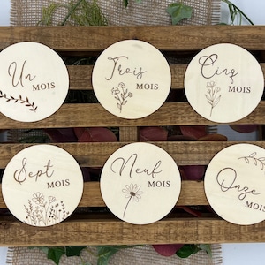 Meilensteinkarte aus Holz mit Blumenmuster, monatlich, Fotozubehör, 6 R/V-Karten 12 Monate, Geschenk zur Geburt