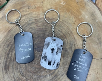 Porte-clé personnalisé gravé – Médaille photo et texte, fête des pères 2026, cadeau