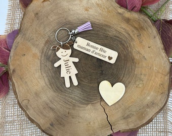 Mother's Day 2024: Personalized wooden key ring, with silhouettes