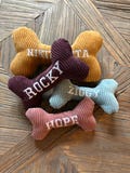Embroidered bone dog toy with squeaker, various sizes, several colors product logo