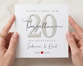 20. Hochzeitstag Geschenk Porzellanhochzeit Karte Glückwunschkarte personalisierte Karte zum Hochzeitstag Porzellan Hochzeit Jahrestag