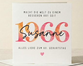 Biglietto d'auguri personalizzato per il 60° compleanno (anno 1966) | Biglietto quadrato e minimalista