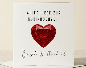 Kaart voor 40-jarig huwelijksjubileum, felicitatiekaart voor een robijnrode bruiloft, gepersonaliseerde kaart voor een huwelijksjubileum / gevouwen kaart 15 x 15 cm