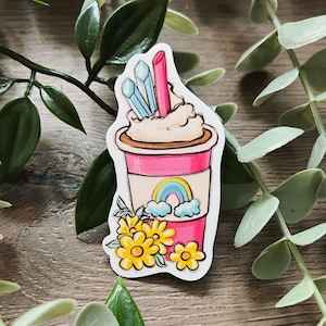 Rainbow Flowers Cup Vinyl Sticker / waterproof, shiny