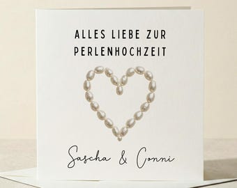 Kaart voor 30-jarig huwelijksjubileum, parelhuwelijksfelicitatiekaart, gepersonaliseerde huwelijksjubileumkaart, parelprint / vouwkaart 15 x 15 cm