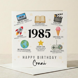Tarjeta de cumpleaños número 41 | Tarjeta de 1985, tarjeta de cumpleaños para hombres y mujeres | Datos del año | Tarjeta de cumpleaños personalizada