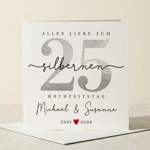 25-års bröllopsdagskort, gratulationskort till silverbröllopsdag, personligt kort för 25-års bröllopsdag, present till silverbröllopsdag, 25 år gift bild 1