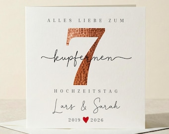 7. Hochzeitstag Karte Kupferhochzeit Glückwunschkarte personalisierte Karte zum 7 Hochzeitstag Geschenk zur kupfernen Hochzeit 7 Jahrestag