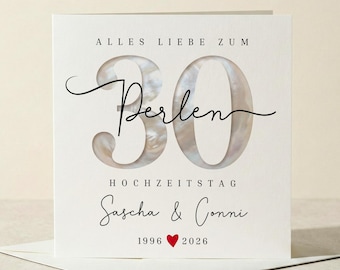 30. Hochzeitstag Karte Perlenhochzeit Glückwunschkarte personalisierte Karte zum 30 Hochzeitstag Geschenk Perlenhochzeit 30 Jahrestag