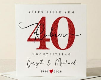 40. Hochzeitstag Karte Rubinhochzeit Glückwunschkarte personalisierte Karte zum 40 Hochzeitstag Geschenk Rubinhochzeit 40 Jahre verheiratet