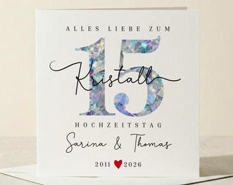 Kaart voor het 15-jarig huwelijksjubileum, Kristallen huwelijksgeschenk, Kaart voor het 15-jarig huwelijksjubileum voor mannen, Gepersonaliseerde huwelijksjubileumkaart, Kristallen huwelijksgeschenk