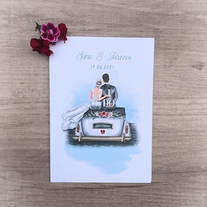 Hochzeitskarte personalisiert Auto Brautpaar / Glückwunsch / Braut Bräutigam / Brautpaar / Klappkarte mit Umschlag
