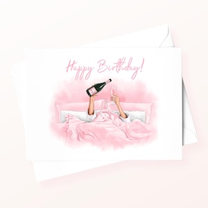 Happy Birthday Card Pink / Champagne / Watercolor / Birthday Card / Birthday / Congratulations Card / Girly Greeting Card / Party Time