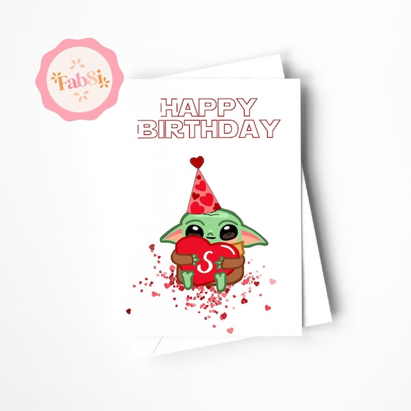 Personalisierte Baby Yoda Geburtstagskarte / Star Wars / Happy Birthday / Wunsch-Buchstabe / Valentinstag Karte / Love