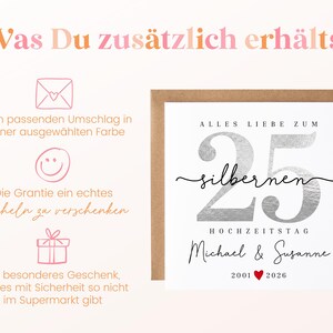 25-års bröllopsdagskort, gratulationskort till silverbröllopsdag, personligt kort för 25-års bröllopsdag, present till silverbröllopsdag, 25 år gift bild 6