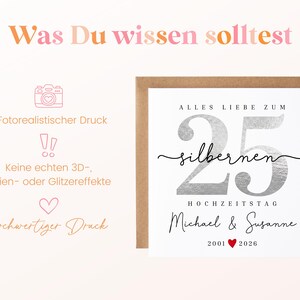 25-års bröllopsdagskort, gratulationskort till silverbröllopsdag, personligt kort för 25-års bröllopsdag, present till silverbröllopsdag, 25 år gift bild 3