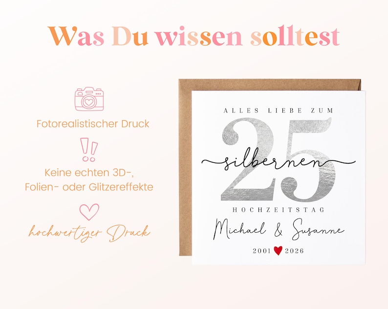 25-års bröllopsdagskort, gratulationskort till silverbröllopsdag, personligt kort för 25-års bröllopsdag, present till silverbröllopsdag, 25 år gift bild 3