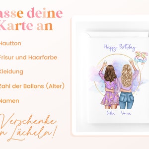 Carte d'anniversaire meilleur ami / personnalisée / carte joyeux anniversaire / cadeau petite amie / bestie / amitié / enveloppe de carte pliante image 2